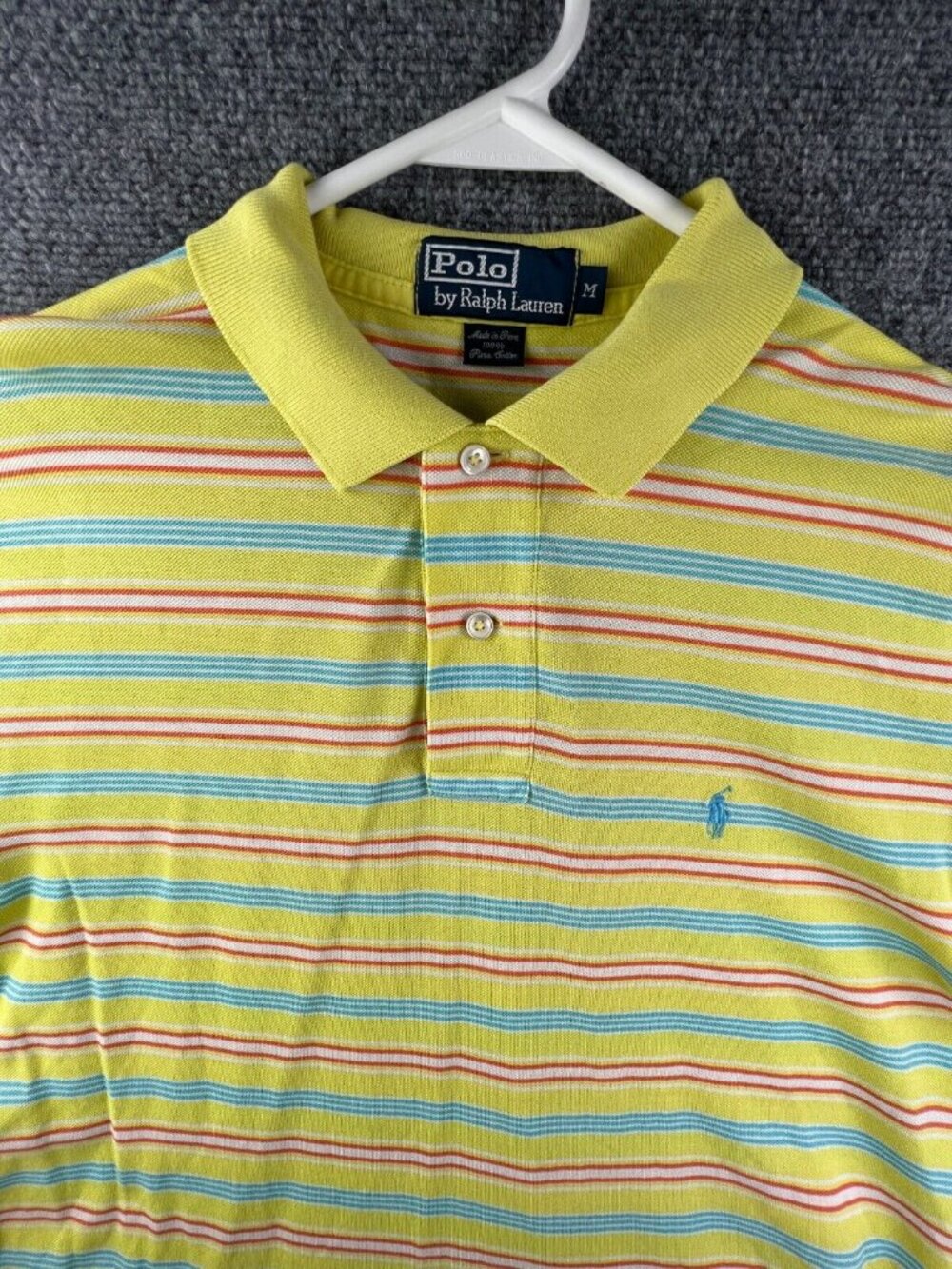 Polo Ralph Lauren Short Sleeve Polo Shirt Yellow Striped Medium Pima Cotton Mesh